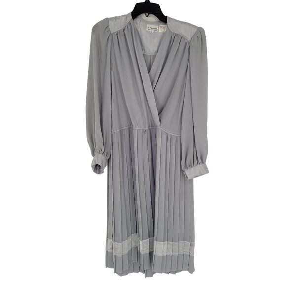 In the Mood womens 8 Vintage gray long sleeve pleated skirt dress chiffon trim - Picture 1 of 9